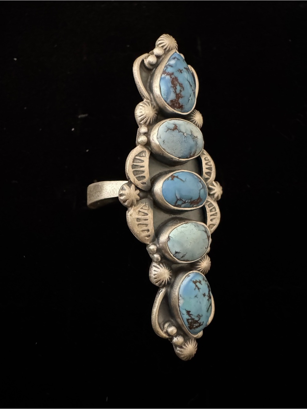 Handcrafted genuine, white water Turquoise Stone Silver‎ Statement Ring - Blue - Picture 3 of 8